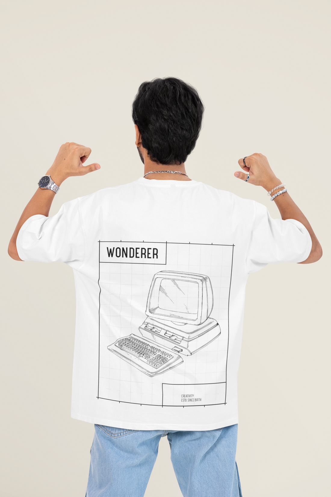 Wonderer Oversized Tee (Exclusive) back artwork and print placement by Wondering Minds
