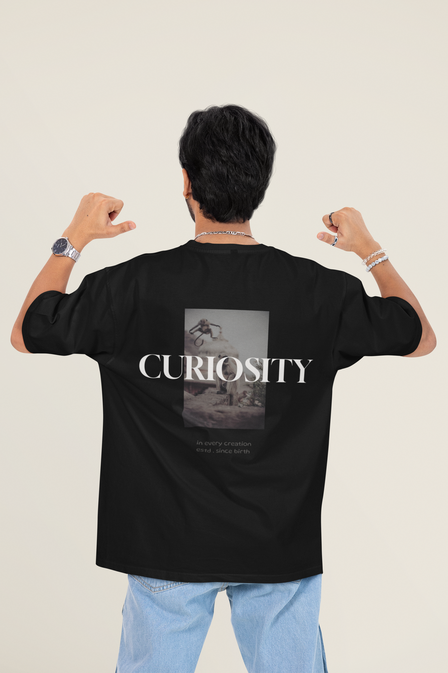 Curiosity Oversized Tee back artwork oversized T-shirt by Wondering Minds
