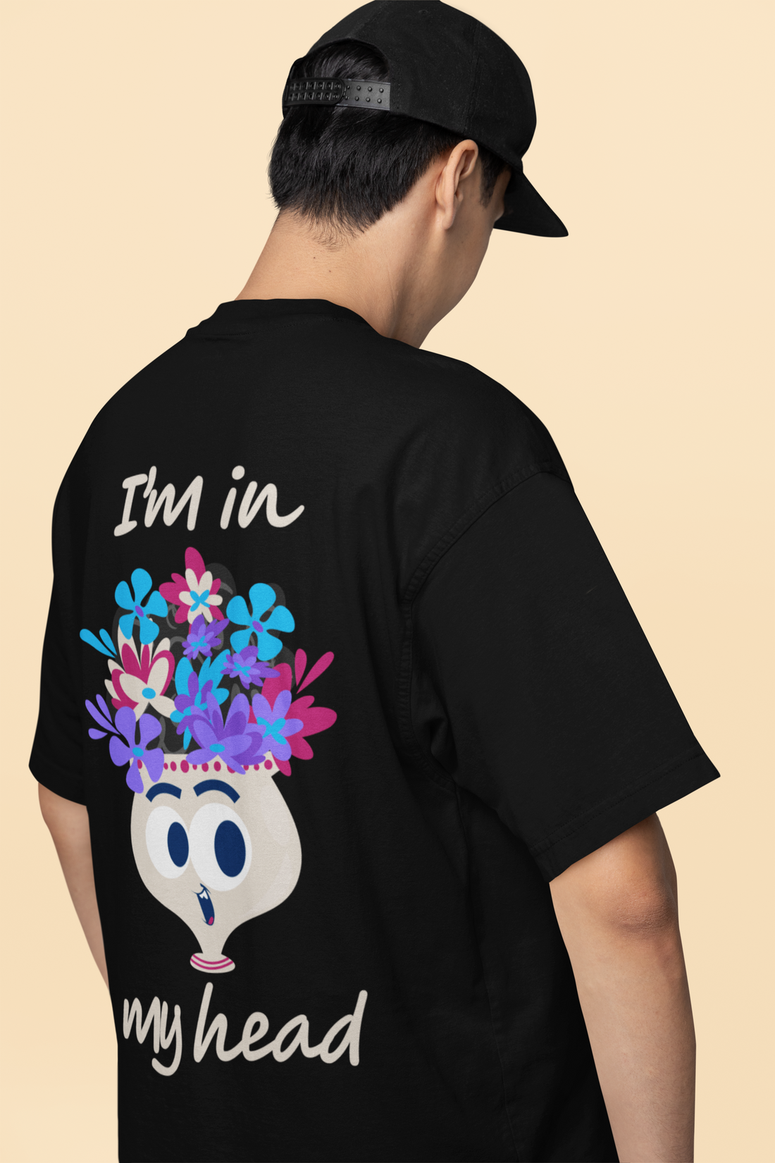 I Am in My Head Oversized Tee back artwork and print placement by Wondering Minds