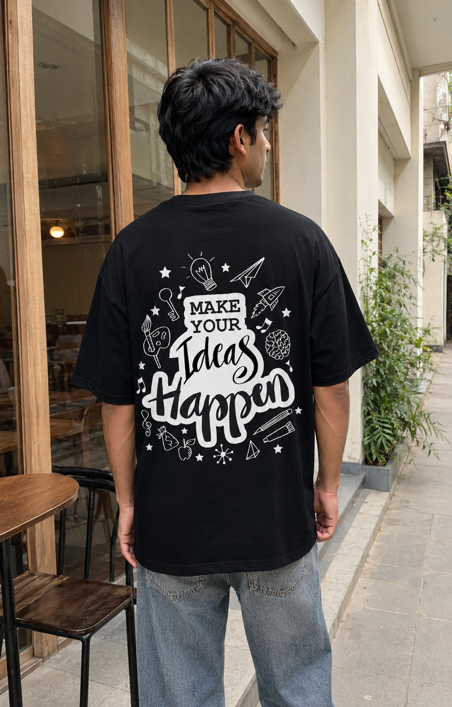 Be Creative Oversized Tee back artwork oversized T-shirt by Wondering Minds