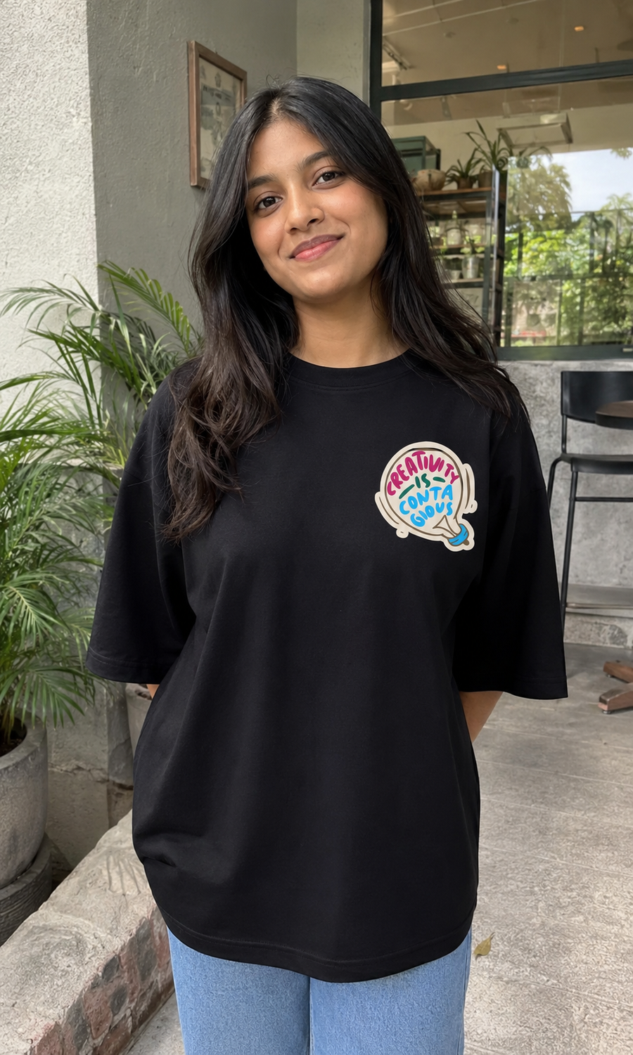 Creativity Is Contagious Oversized Tee back artwork oversized T-shirt by Wondering Minds