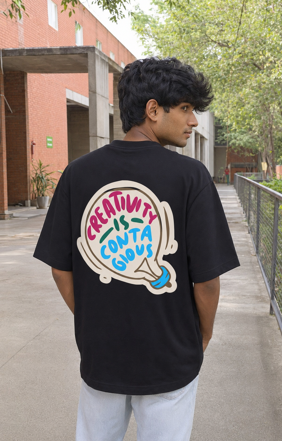 Creativity Is Contagious Oversized Tee back artwork oversized T-shirt by Wondering Minds