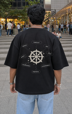 Dharma Chakra Oversized Tee back graphic oversized T-shirt by Wondering Minds
