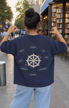 Dharma Chakra Oversized Tee back graphic oversized T-shirt by Wondering Minds