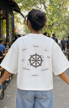 Dharma Chakra Oversized Tee back graphic oversized T-shirt by Wondering Minds