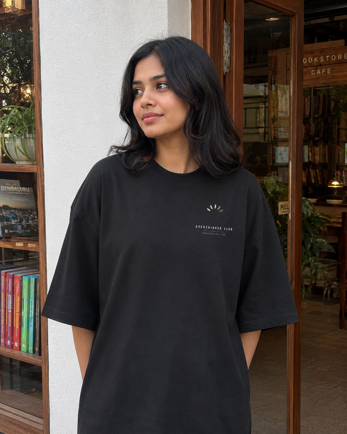 Overthinker Club Oversized Tee front design oversized T-shirt by Wondering Minds