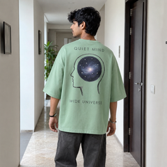 Quiet Mind / Wide Universe Oversized Tee back graphic oversized T-shirt by Wondering Minds