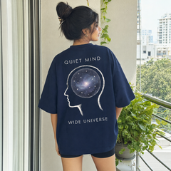 Quiet Mind / Wide Universe Oversized Tee back graphic oversized T-shirt by Wondering Minds