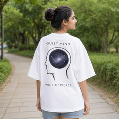 Quiet Mind / Wide Universe Oversized Tee back graphic oversized T-shirt by Wondering Minds