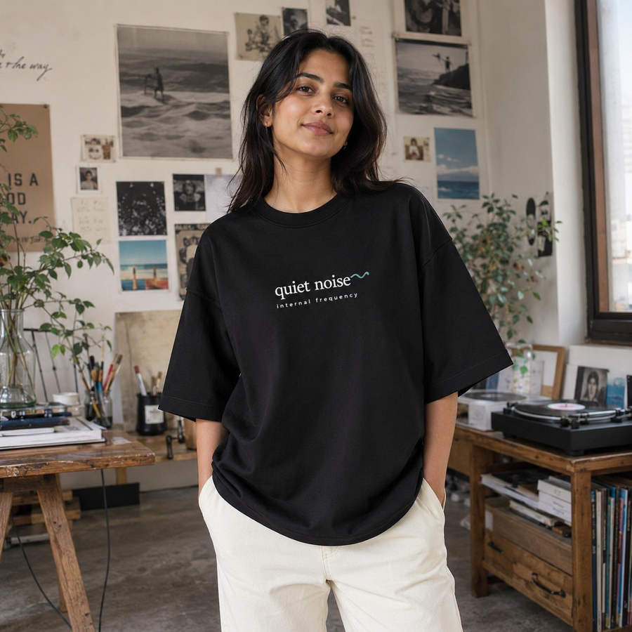 Quiet Noise Oversized Tee back artwork oversized T-shirt by Wondering Minds