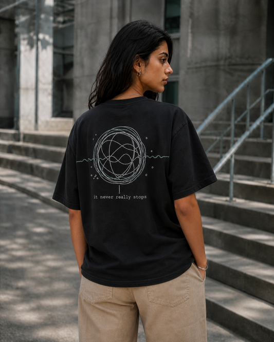 Quiet Noise Oversized Tee back graphic oversized T-shirt by WonderingMinds