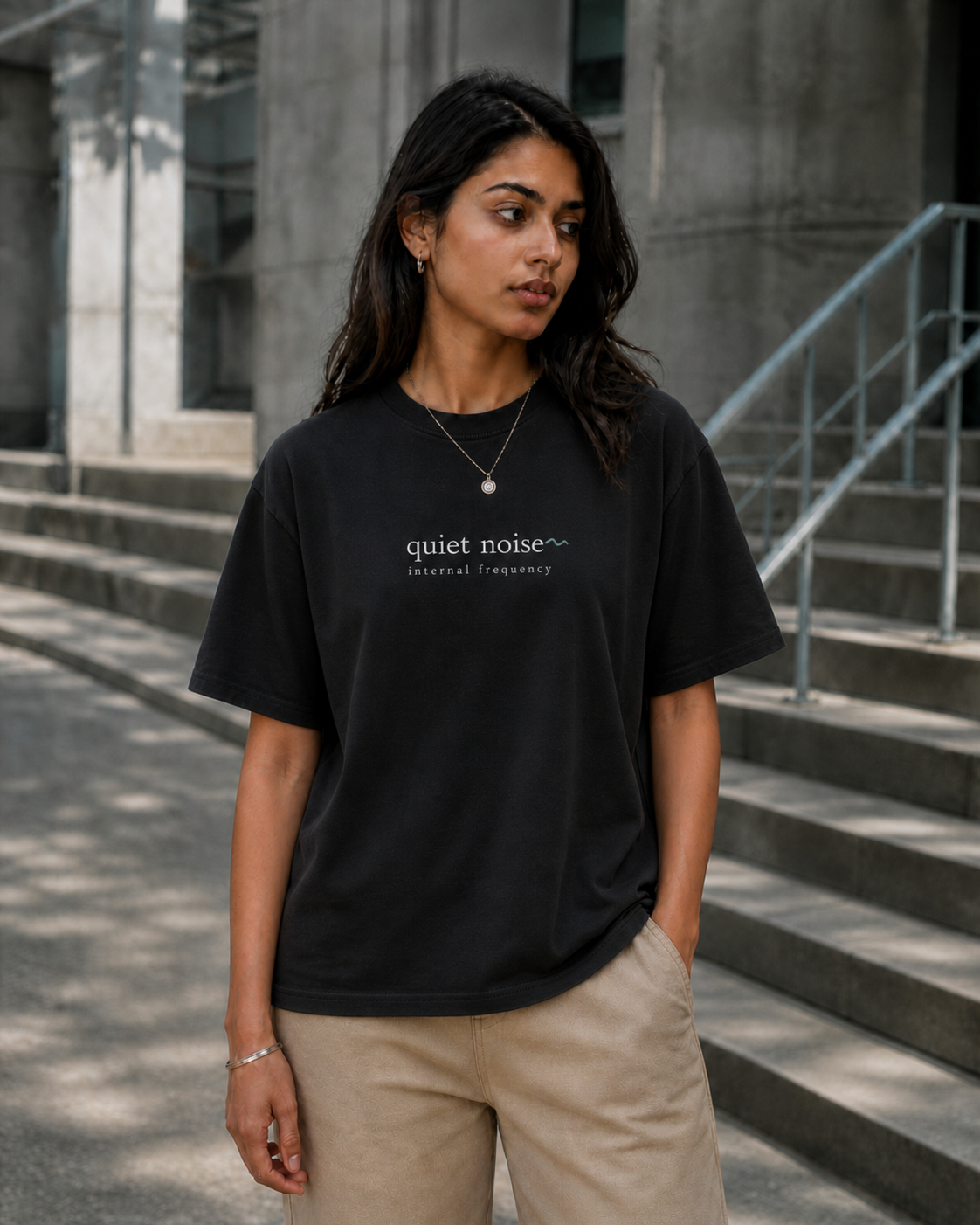 Quiet Noise Oversized Tee front design oversized T-shirt by WonderingMinds