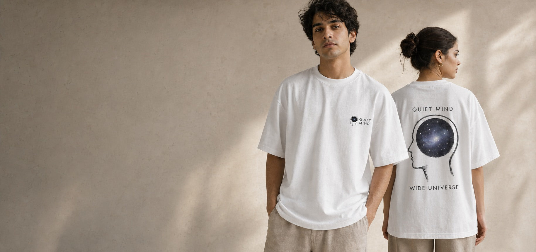Wondering Minds light oversized tee lifestyle banner
